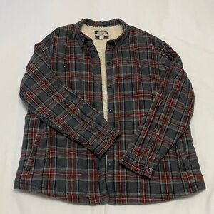 LL Bean | Red and Grey Plaid Sherpa Fleece-lined Shirt/Jacket | Size 2X